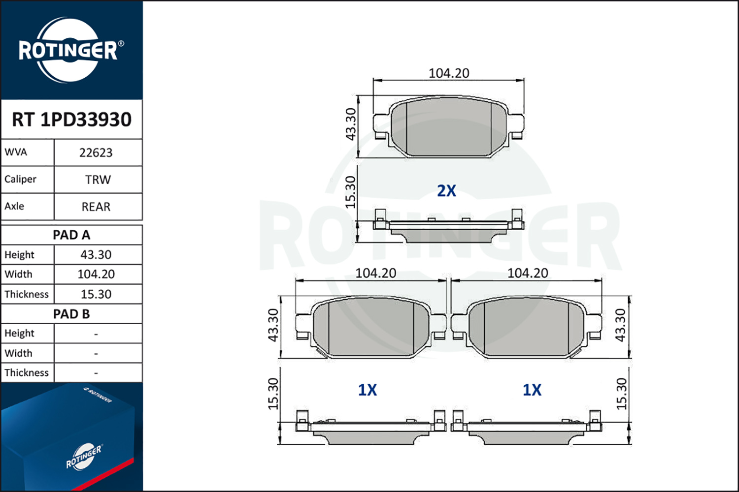 ROTINGER Fékbetét, mind RT1PD33930_ROT